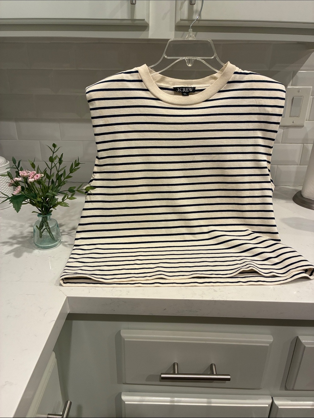 J. Crew Cream and Navy Striped Sleeveless Knit Tank